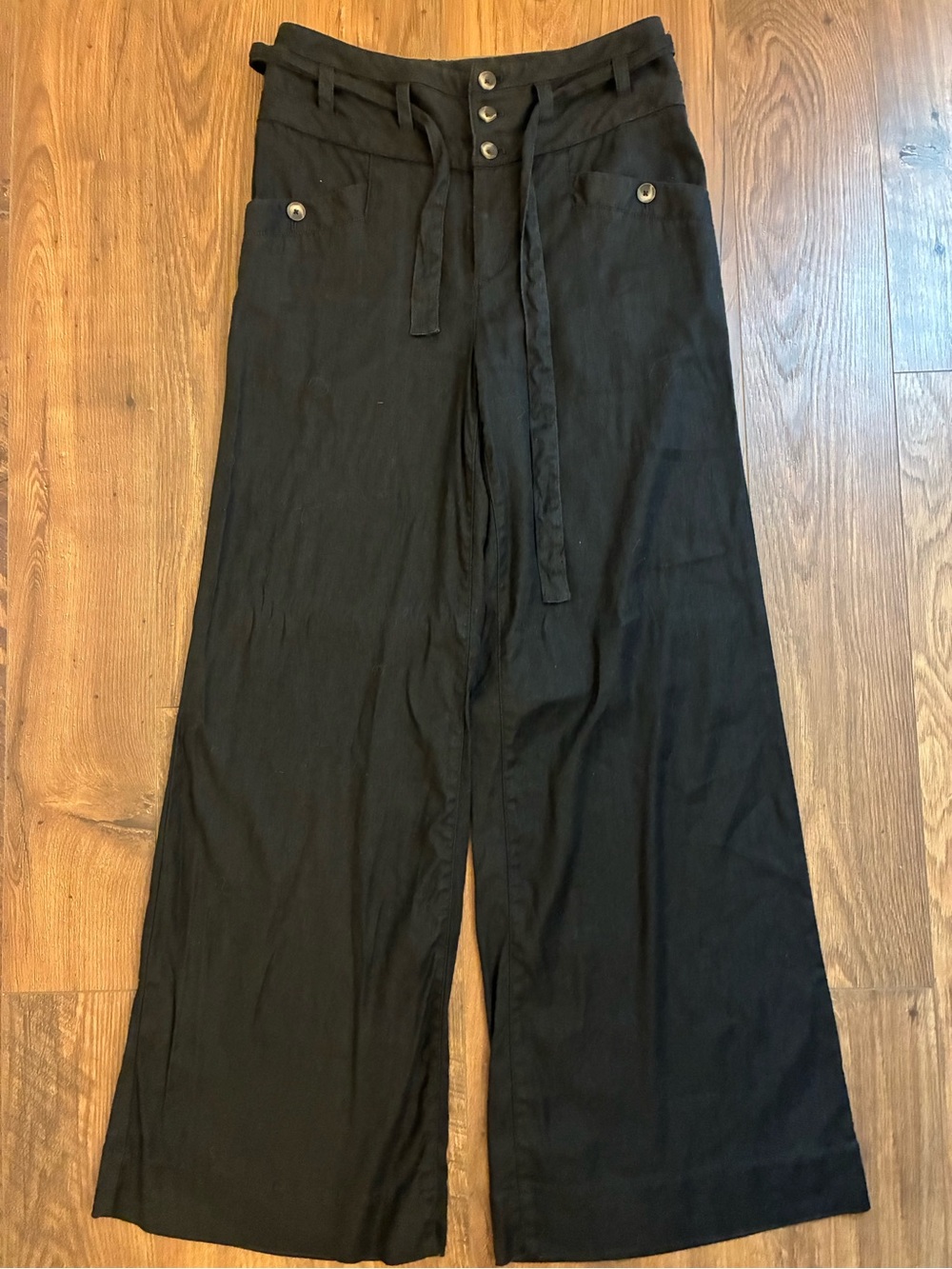Anthropologie Black Wide-Leg Trousers with Waist Tie